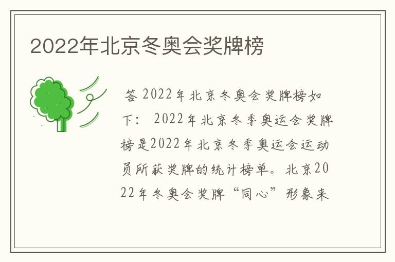 2022年北京冬奥会奖牌榜