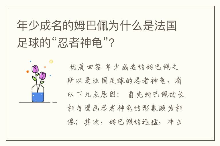 年少成名的姆巴佩为什么是法国足球的“忍者神龟”？