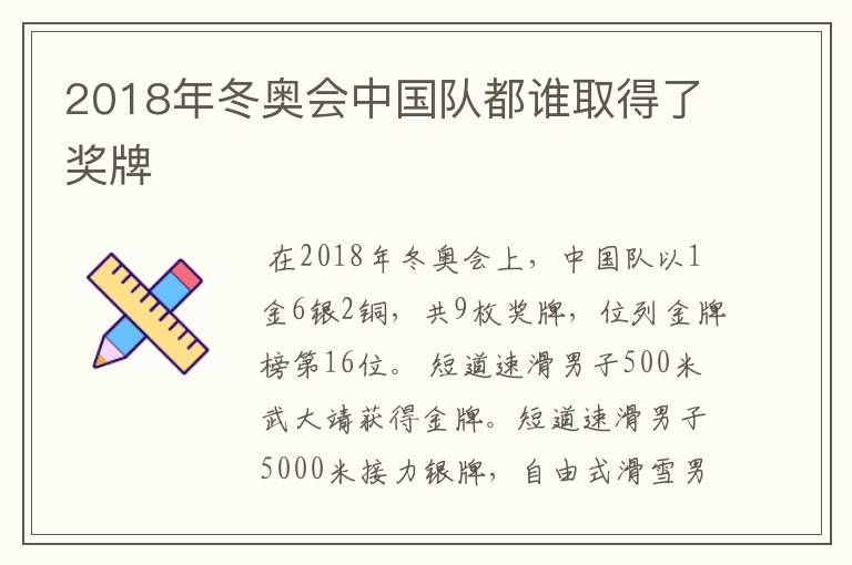 2018年冬奥会中国队都谁取得了奖牌