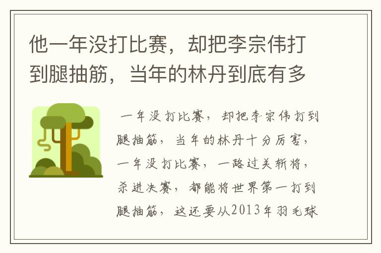 他一年没打比赛，却把李宗伟打到腿抽筋，当年的林丹到底有多厉害？