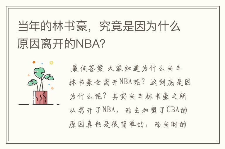 当年的林书豪，究竟是因为什么原因离开的NBA？