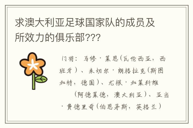 求澳大利亚足球国家队的成员及所效力的俱乐部???