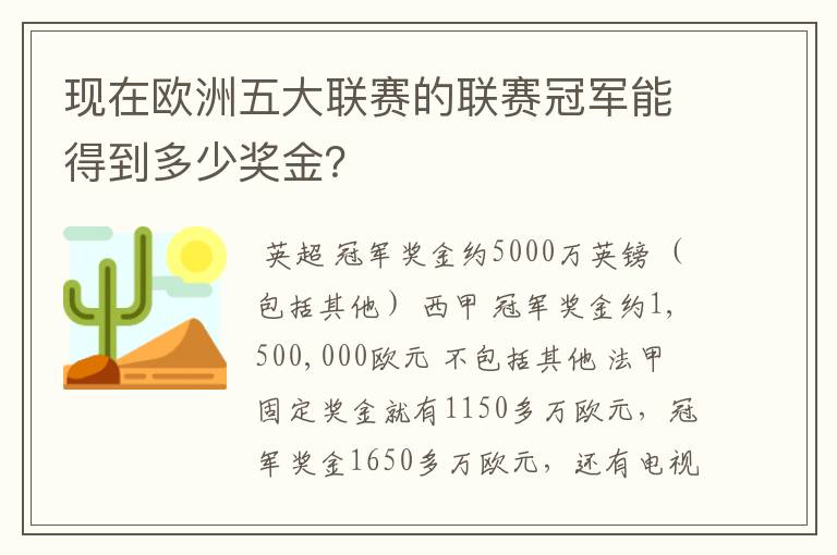 现在欧洲五大联赛的联赛冠军能得到多少奖金？