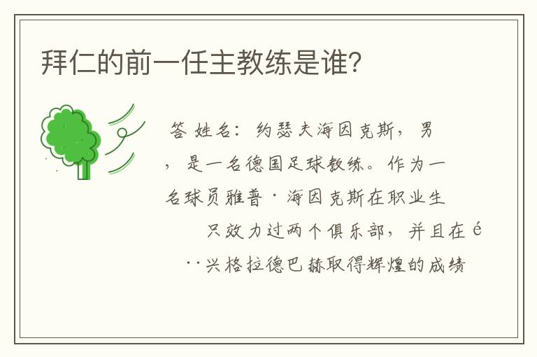 拜仁的前一任主教练是谁？