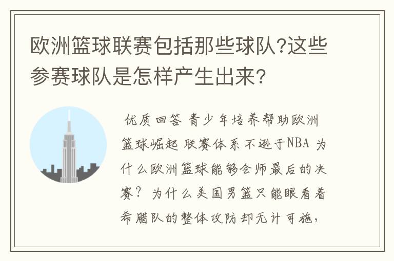 欧洲篮球联赛包括那些球队?这些参赛球队是怎样产生出来?