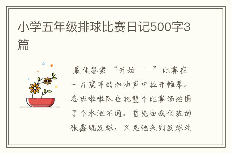 小学五年级排球比赛日记500字3篇