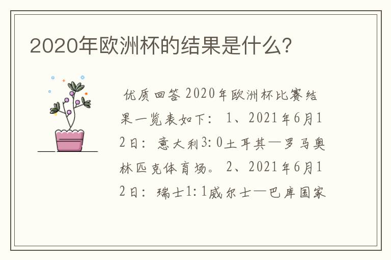 2020年欧洲杯的结果是什么？