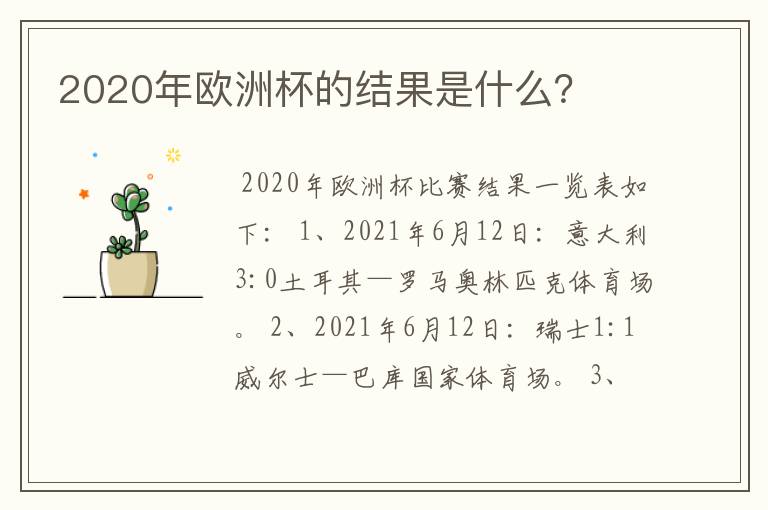 2020年欧洲杯的结果是什么？