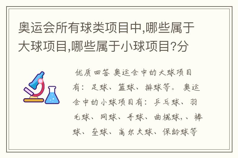 奥运会所有球类项目中,哪些属于大球项目,哪些属于小球项目?分类的标准又是什么?