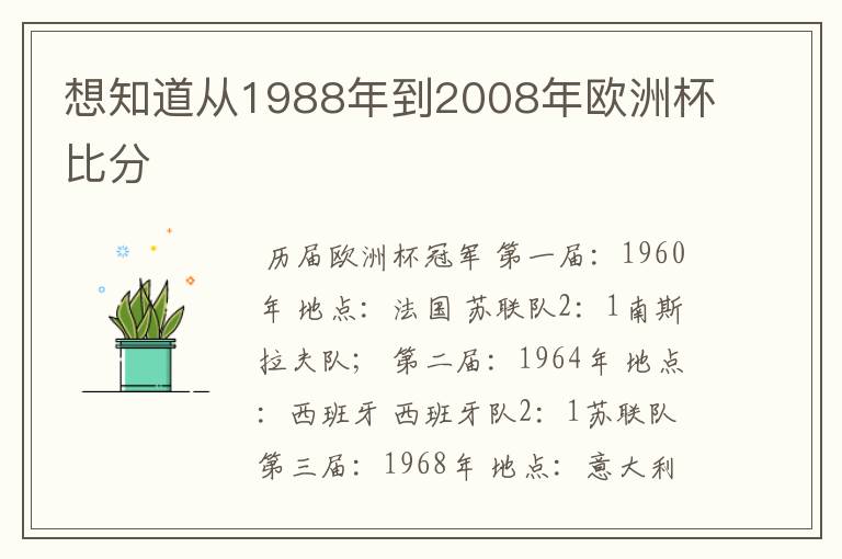 想知道从1988年到2008年欧洲杯比分