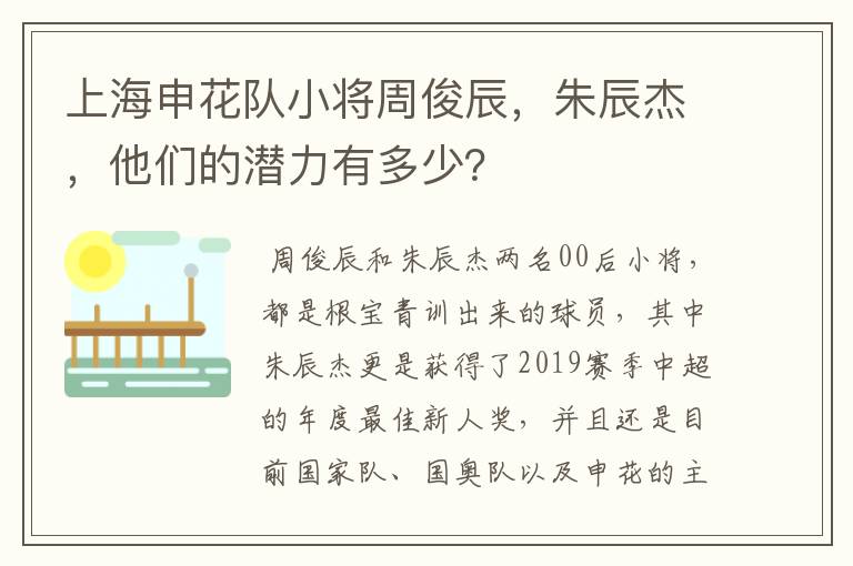 上海申花队小将周俊辰，朱辰杰，他们的潜力有多少？