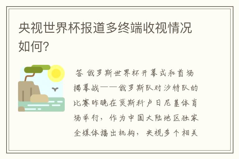 央视世界杯报道多终端收视情况如何？