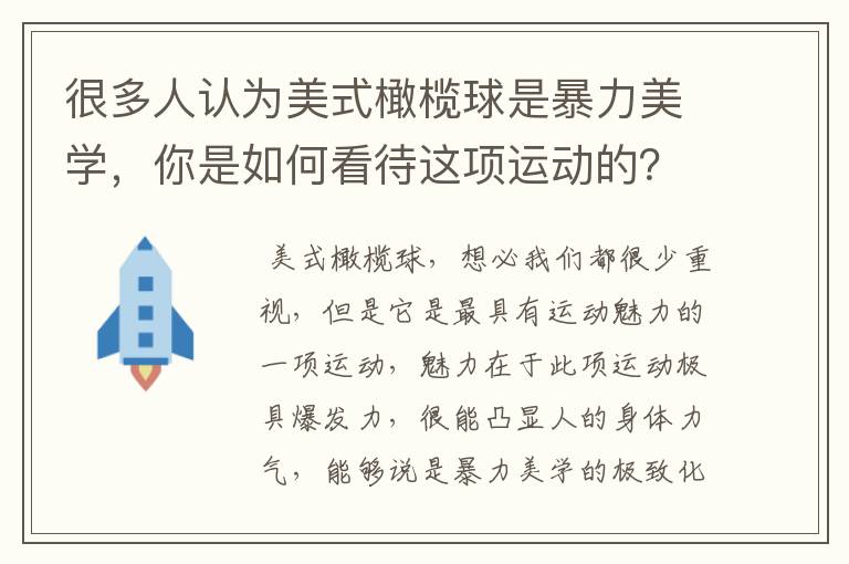 很多人认为美式橄榄球是暴力美学，你是如何看待这项运动的？