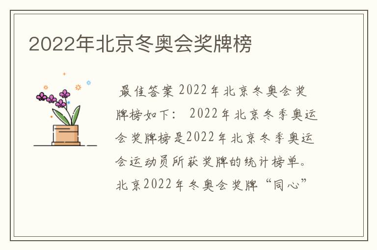 2022年北京冬奥会奖牌榜