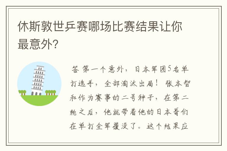 休斯敦世乒赛哪场比赛结果让你最意外？