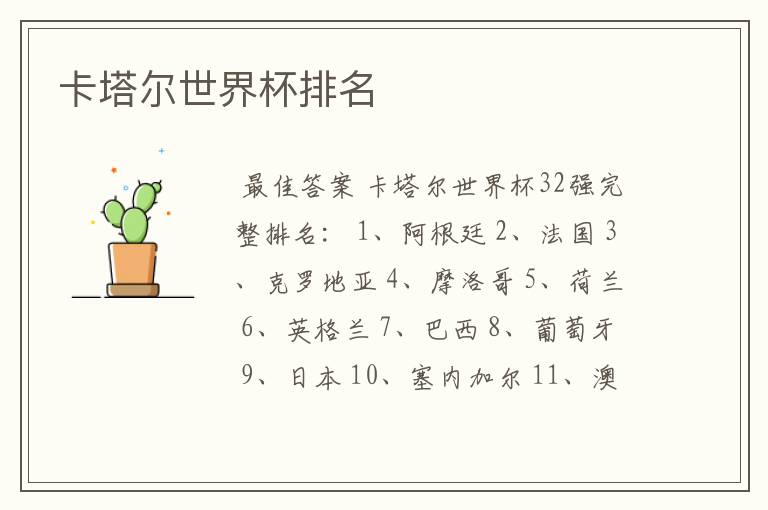 卡塔尔世界杯排名