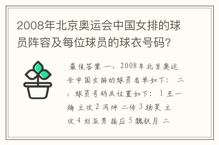 2008年北京奥运会中国女排的球员阵容及每位球员的球衣号码?