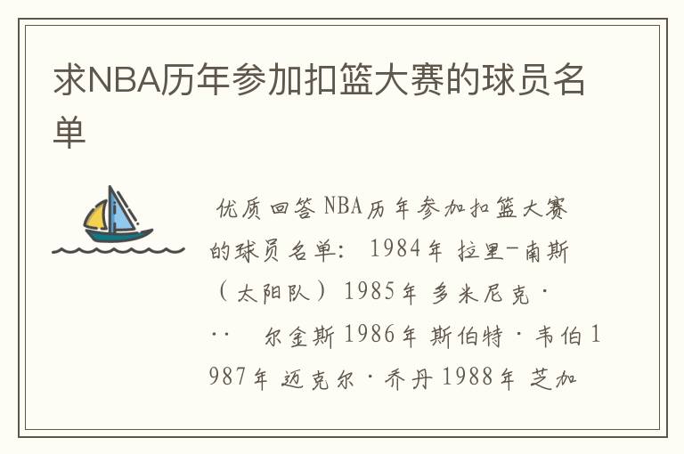 求NBA历年参加扣篮大赛的球员名单