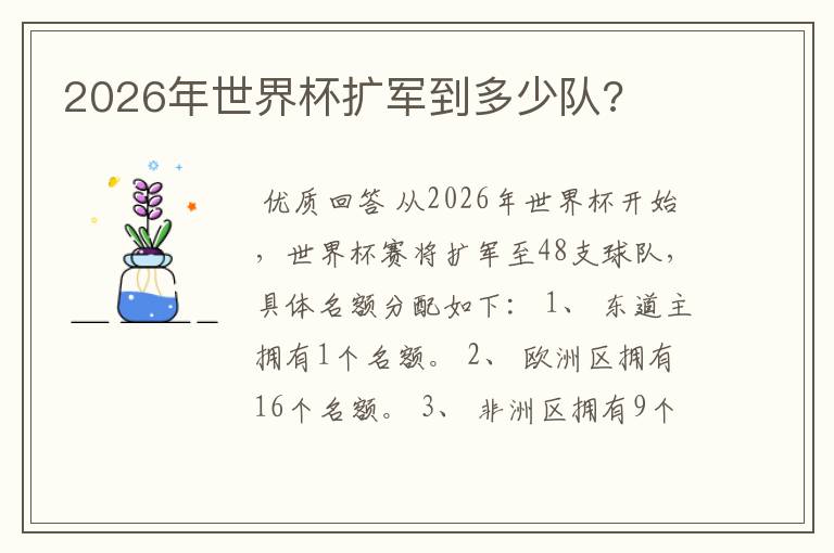 2026年世界杯扩军到多少队?