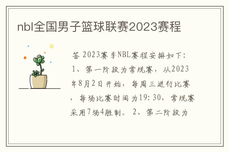 nbl全国男子篮球联赛2023赛程