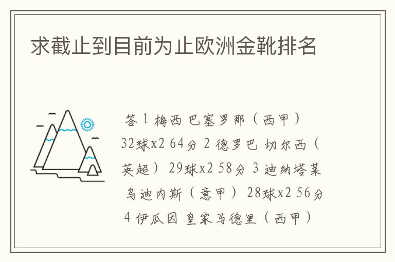 求截止到目前为止欧洲金靴排名