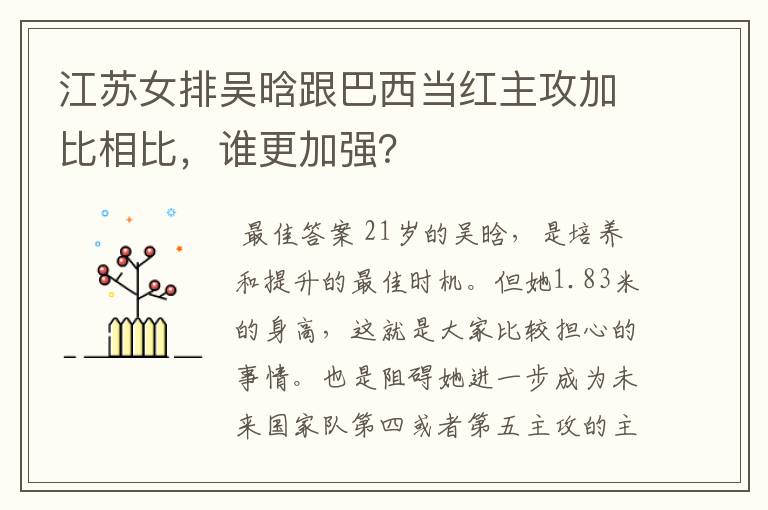 江苏女排吴晗跟巴西当红主攻加比相比，谁更加强？