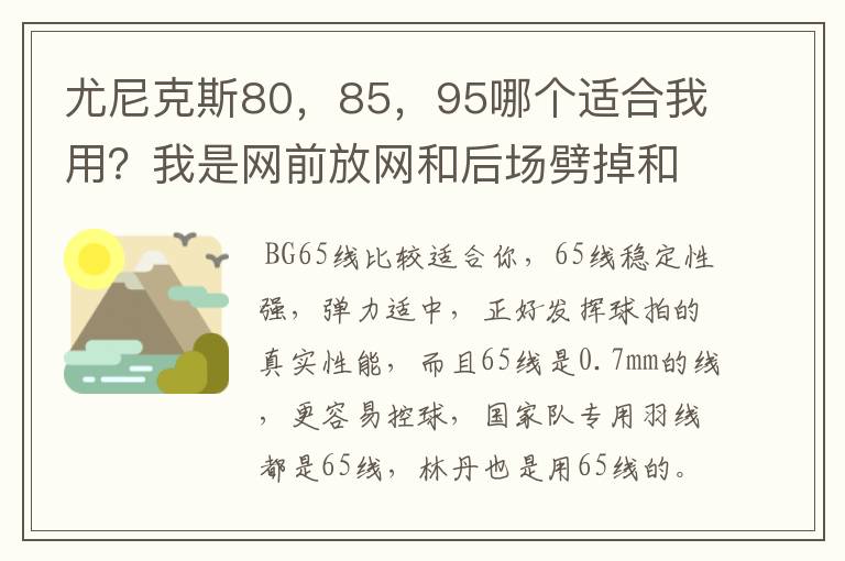 尤尼克斯80，85，95哪个适合我用？我是网前放网和后场劈掉和杀球， 拉25-27 磅 求高手解答。