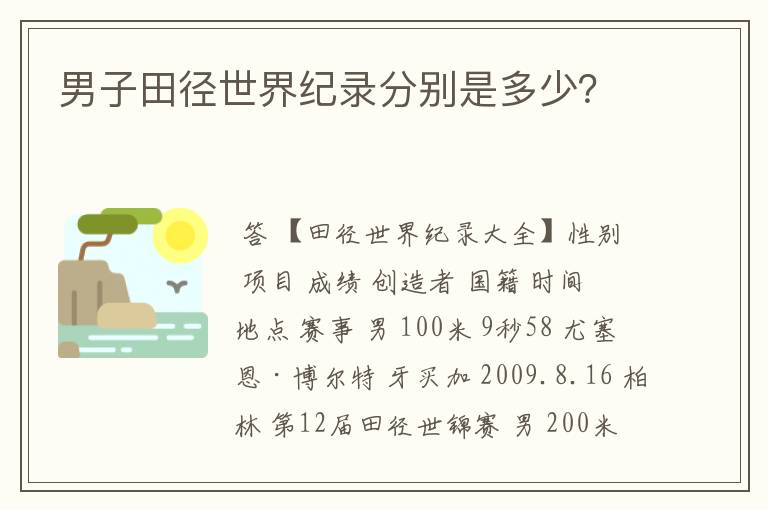 男子田径世界纪录分别是多少？