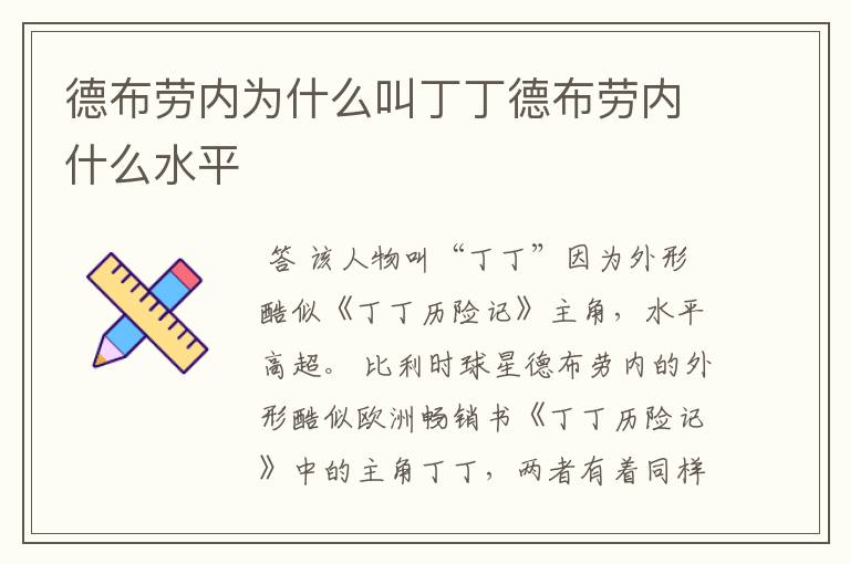 德布劳内为什么叫丁丁德布劳内什么水平