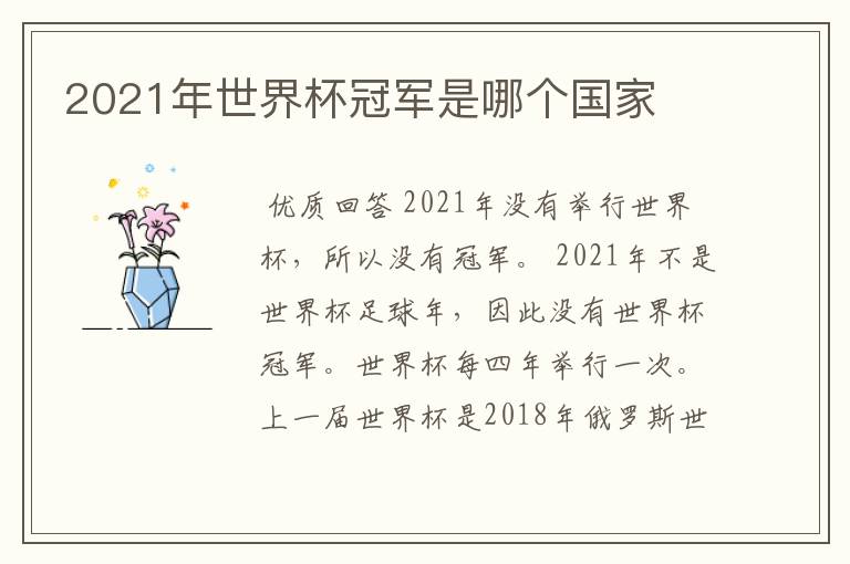 2021年世界杯冠军是哪个国家