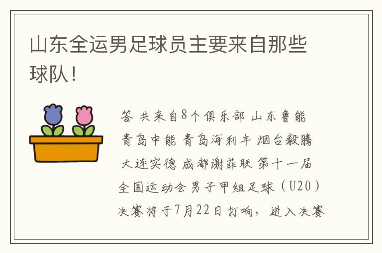 山东全运男足球员主要来自那些球队！