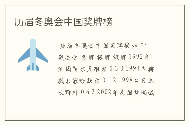 历届冬奥会中国奖牌榜