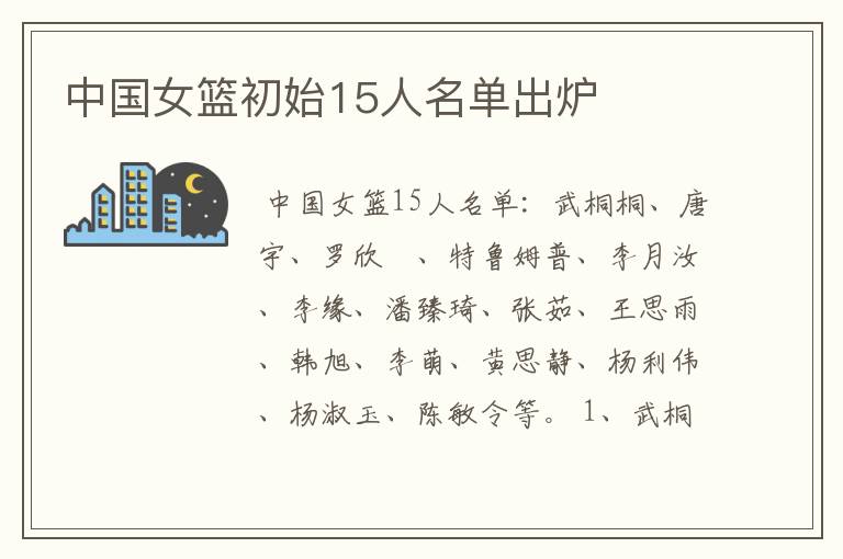 中国女篮初始15人名单出炉