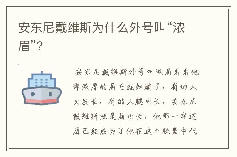 安东尼戴维斯为什么外号叫“浓眉”？