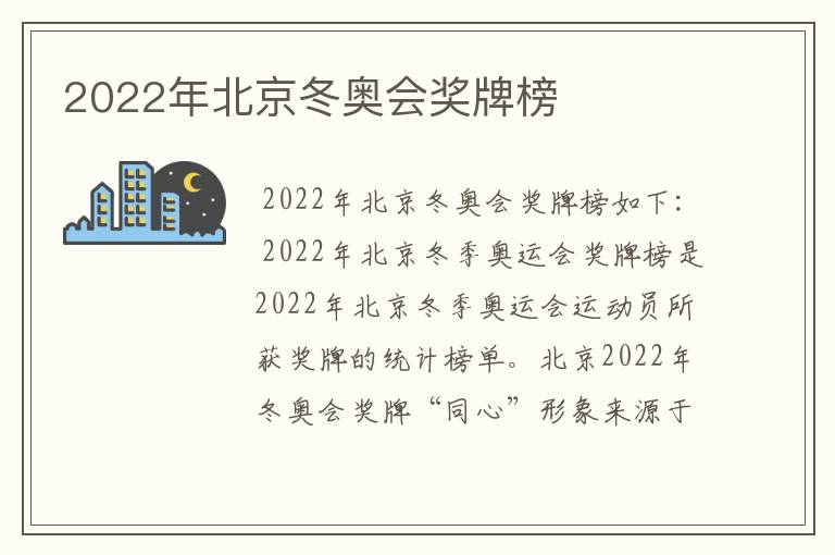 2022年北京冬奥会奖牌榜