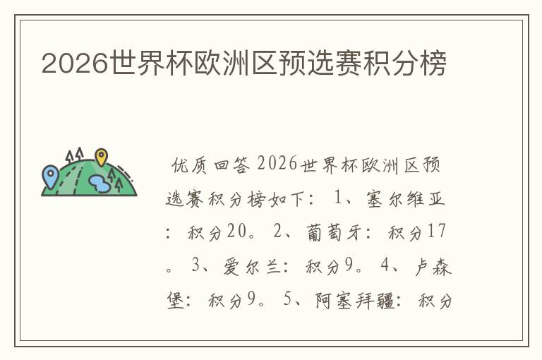 2026世界杯欧洲区预选赛积分榜