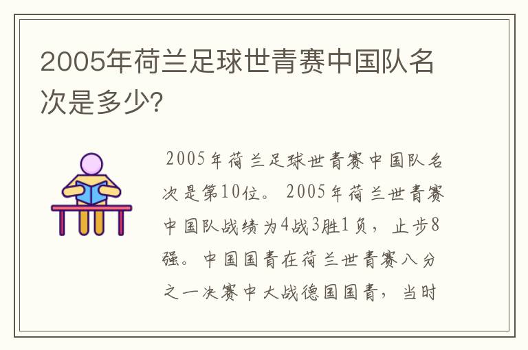 2005年荷兰足球世青赛中国队名次是多少？