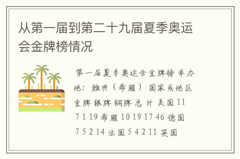 从第一届到第二十九届夏季奥运会金牌榜情况