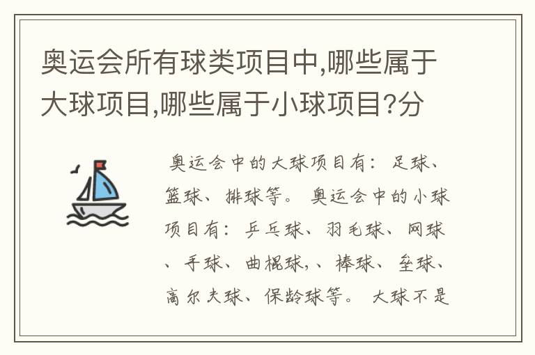 奥运会所有球类项目中,哪些属于大球项目,哪些属于小球项目?分类的标准又是什么?