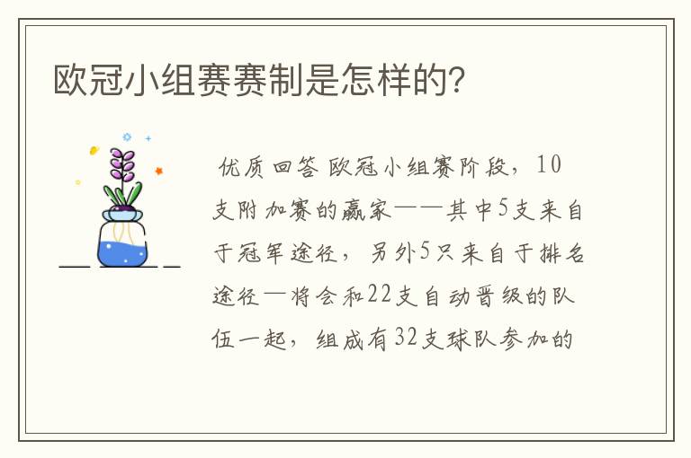 欧冠小组赛赛制是怎样的？