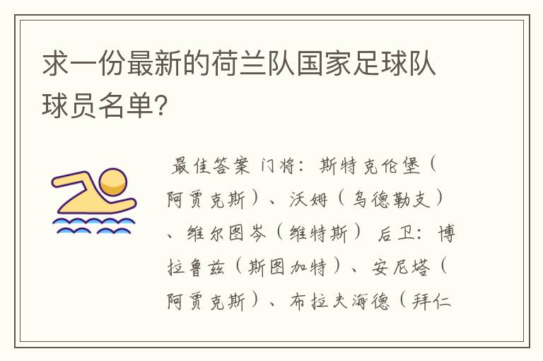 求一份最新的荷兰队国家足球队球员名单？