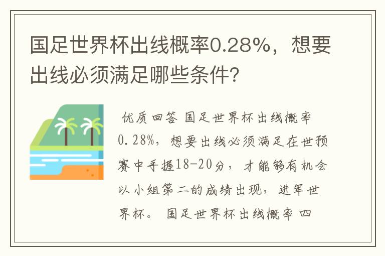 国足世界杯出线概率0.28%，想要出线必须满足哪些条件？