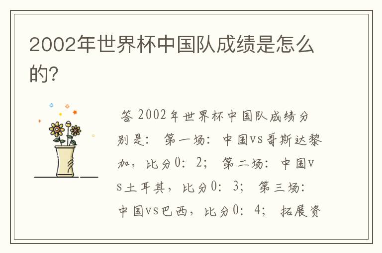 2002年世界杯中国队成绩是怎么的？