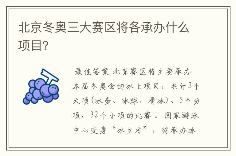 北京冬奥三大赛区将各承办什么项目？