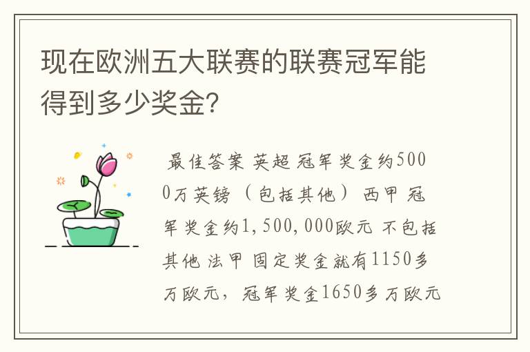 现在欧洲五大联赛的联赛冠军能得到多少奖金？