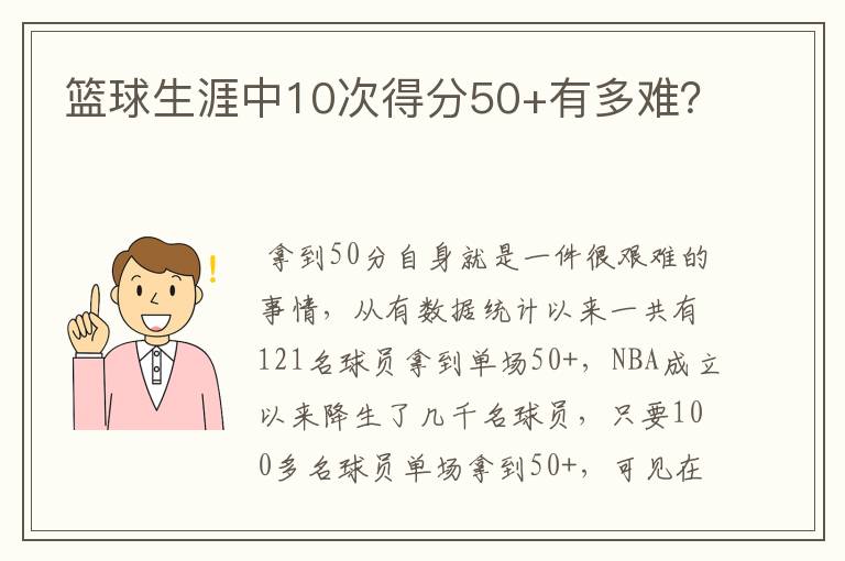 篮球生涯中10次得分50+有多难？