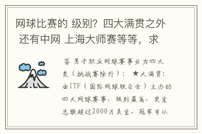 网球比赛的 级别？四大满贯之外 还有中网 上海大师赛等等，求详细的级别序列？