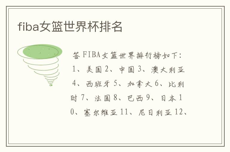 fiba女篮世界杯排名