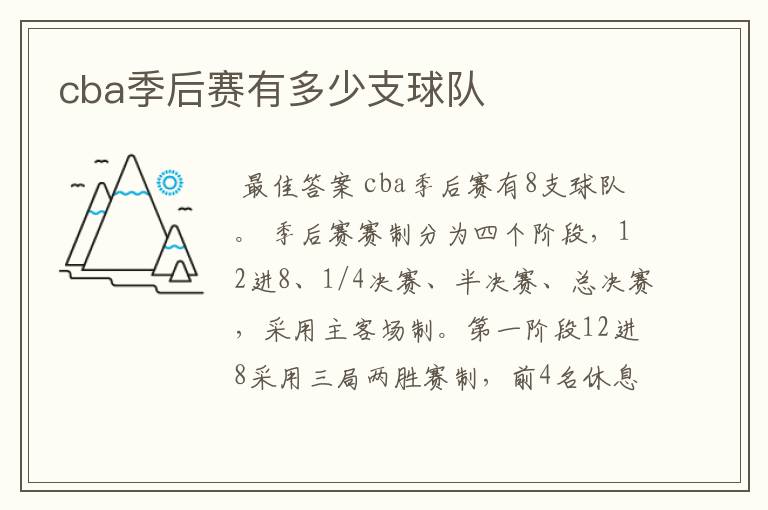 cba季后赛有多少支球队