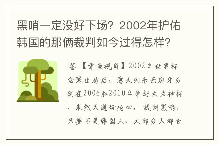 黑哨一定没好下场？2002年护佑韩国的那俩裁判如今过得怎样？